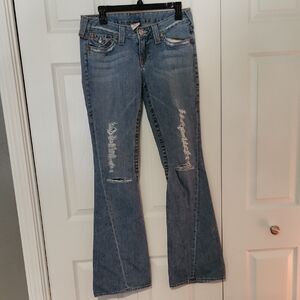 True Religion Medium Blue Distressed Flare Jeans NWOT